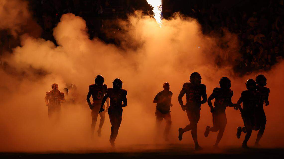 South Carolina players enter the field before the Gamecocks’ game against South Carolina State at Williams-Brice Stadium in Columbia on Saturday, September 6, 2025.