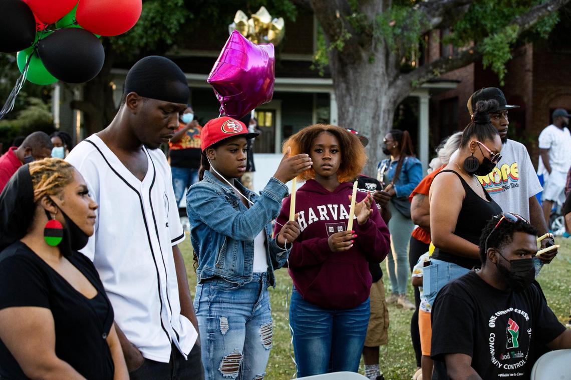 Family of Sanaa Amenhotep and supporters gather in Martin Luther King Park in Columbia, South Carolina on Saturday, May 1. People from across the country came to Columbia to show the Amenhotep family support.