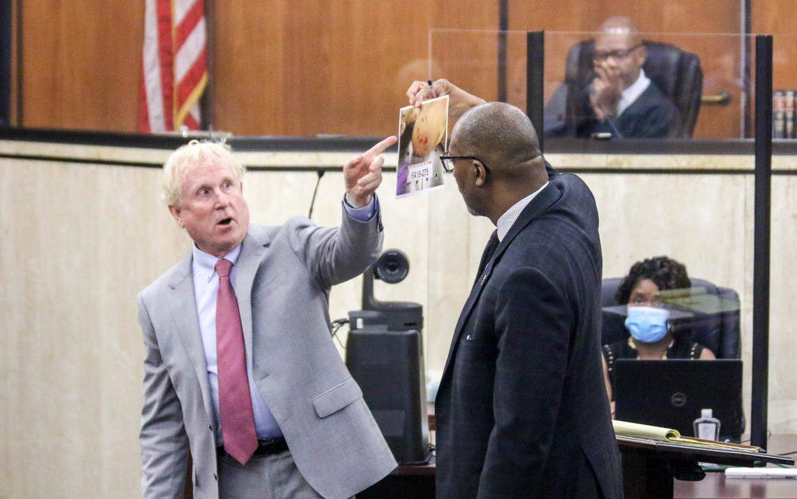 Dr. Thomas Beaber, a forensic pathologist, testifies to the depth and severity of stab wounds to Samantha Josephson’s head during the trial of Nathaniel Rowland on Monday, July 26, 2021 in Richland County Circuit Court. Rowland is accused of killing Samantha Josephson after luring her into his car.