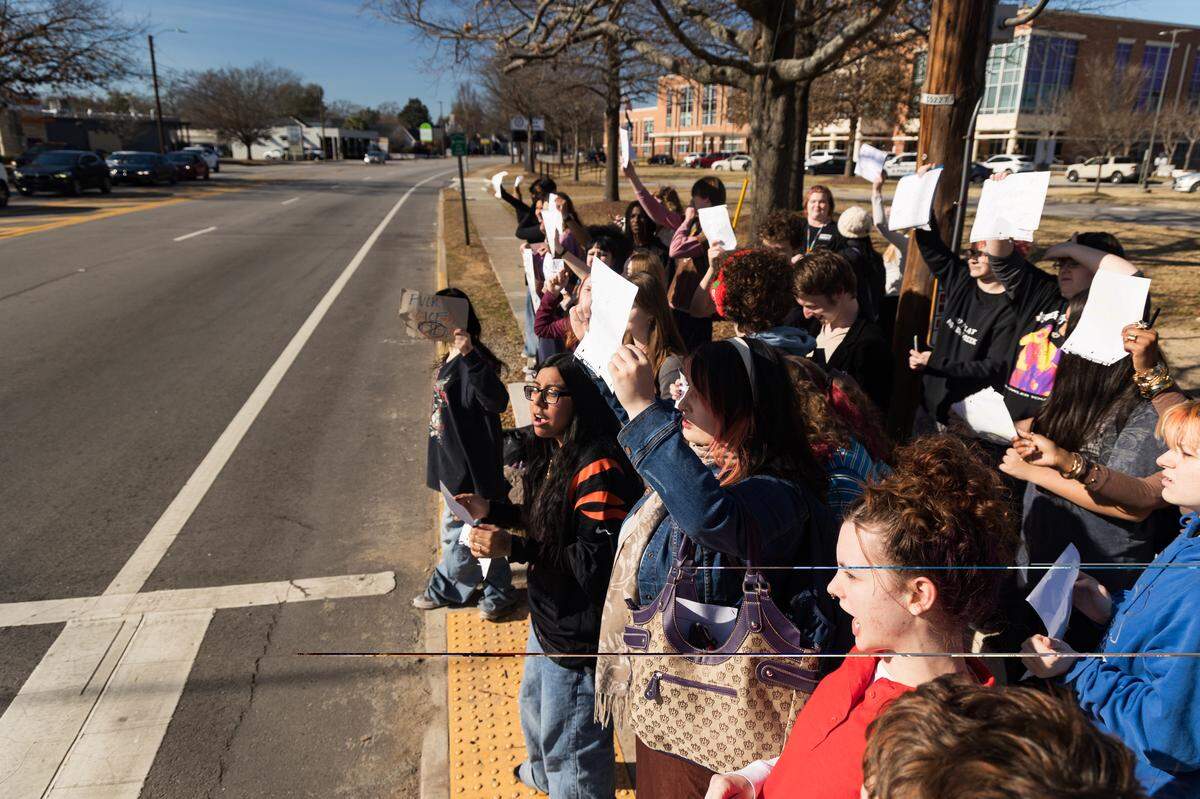 Dreher High School students protest ICE and the escalating immigration enforcement around the country on Tuesday, January 20, 2026.
