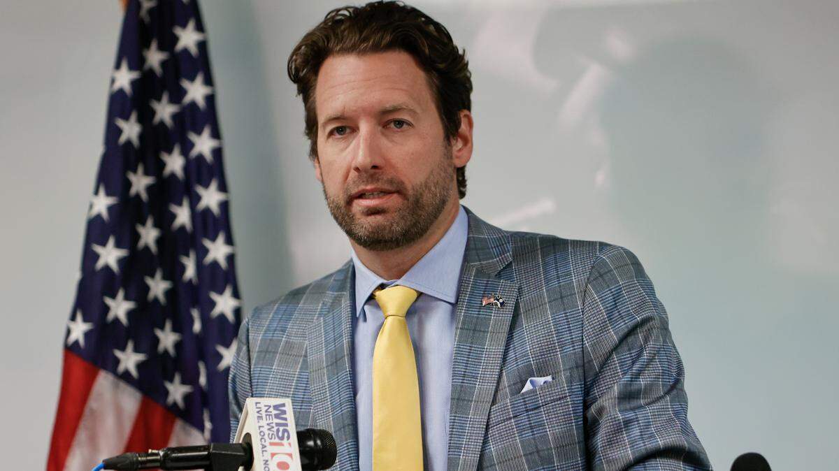 Democratic candidate for South Carolina Governor, Joe Cunningham, speaks during a press conference on Monday, June 27, 2022, at the South Carolina Democratic Party headquarters in Columbia.