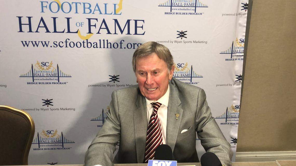 Steve Spurrier was inducted into the South Carolina Football Hall of Fame Thursday in Greenville.