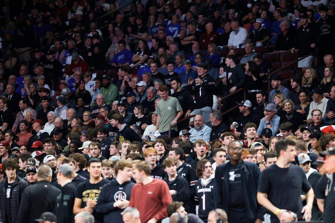 South Carolina fans prepare to rush the court after, anticipating a win over Kentucky in Colonial Life Arena in Columbia, South Carolina on Tuesday, January 23, 2024.