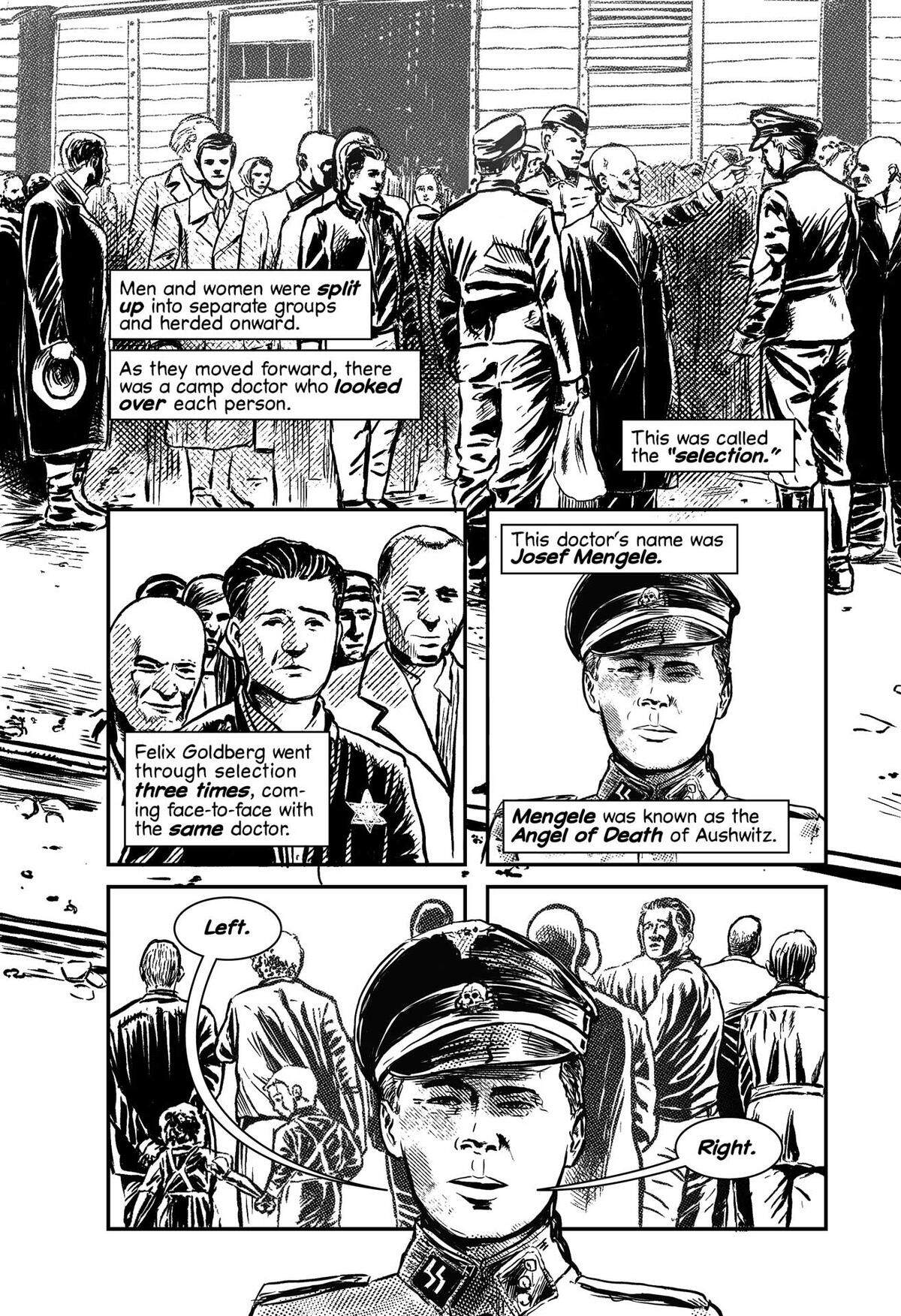 An image from the graphic novel “We Survived the Holocaust,” which has been restricted from being used in certain classrooms in the Lexington 1 school district.