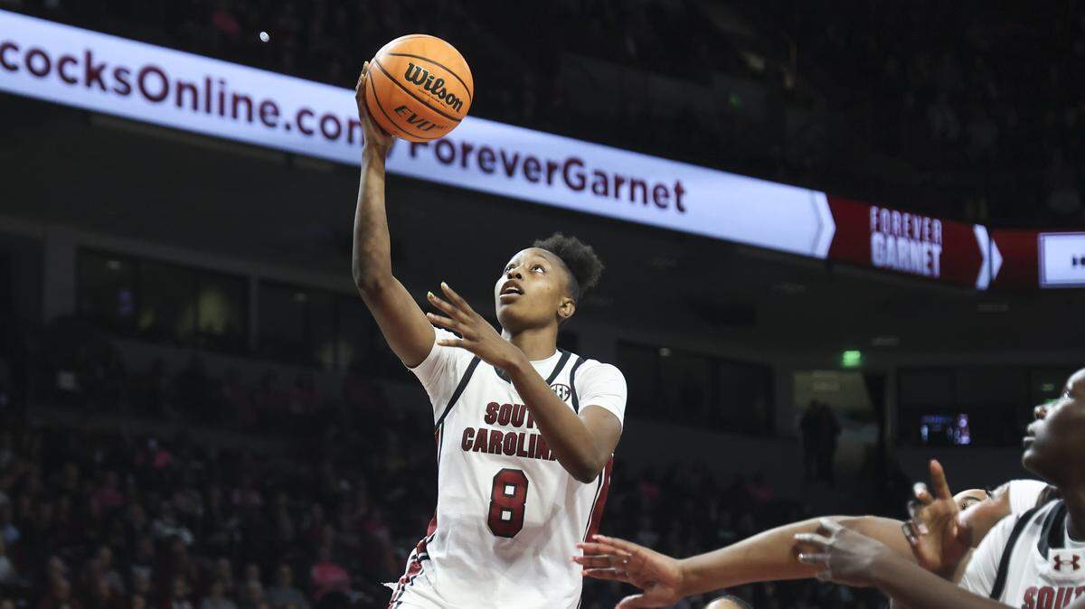 South Carolina's Joyce Edwards (8) shoots during the first half of action of their women's basketball game against Ole Miss at Colonial Life Arena on Thursday, Feb. 5, 2026.