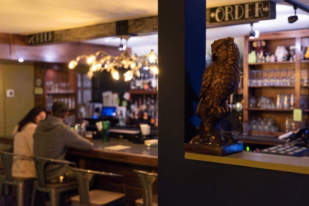 The Hoot, a bar and restaurant, on Wednesday, January 31, 2024. The Hoot sells “incidentally” vegan food, and has a rotating selection of seasonal cocktails. 