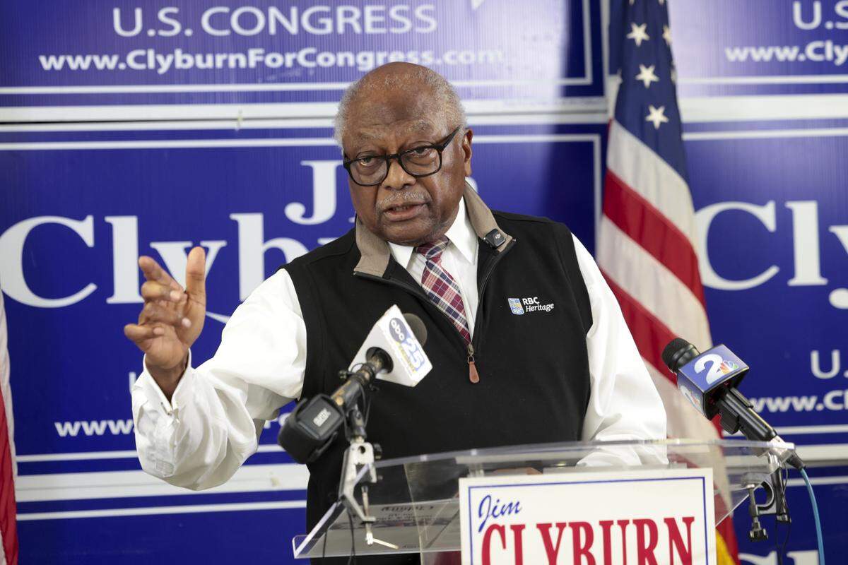 U.S. Congressman James Clyburn announces he is running for a 18th term on Thursday, March 12, 2026, during a press conference at the South Carolina Democratic Party.