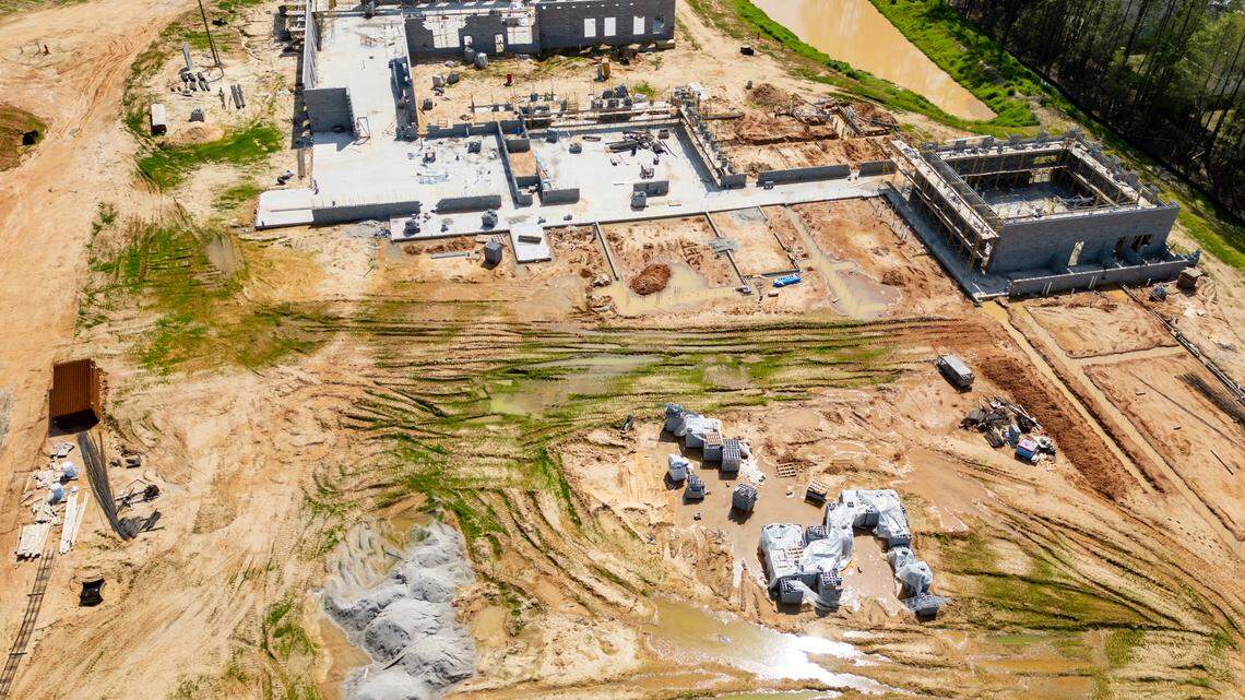 Construction at the Vince Ford Early Learning Center is stopped on Tuesday, April 2, 2024.