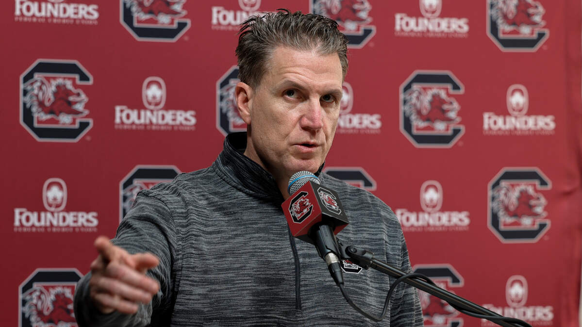 James Coley, the new wide receivers coach at the University of South Carolina, speaks during a press conference at on Friday, January 19, 2024 at the school.