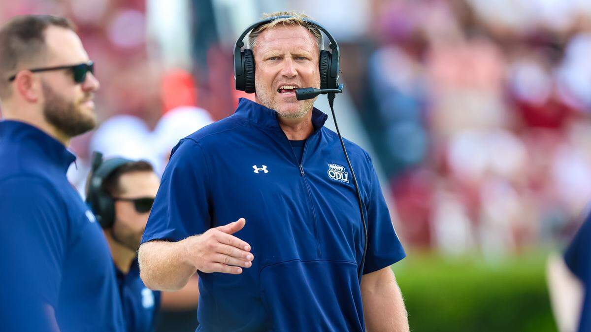 Old Dominion Monarchs head coach Ricky Rahne directs his team against the South Carolina Gamecocks at Williams-Brice Stadium.
