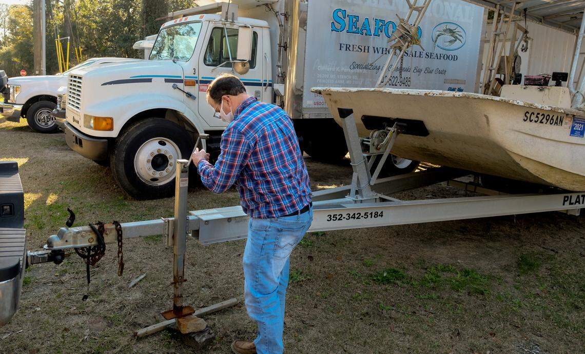 Jerry Gault hitches up his boat, the Sea Miner, at Gault Seafood on Lady’s Island.