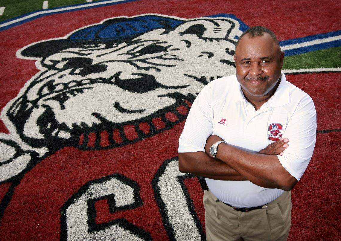 Buddy Pough at S.C. State has a 120-64 record that includes a 94-33 mark in the Mid-Eastern Athletic Conference. Here’s a picture of Pough from 2008.