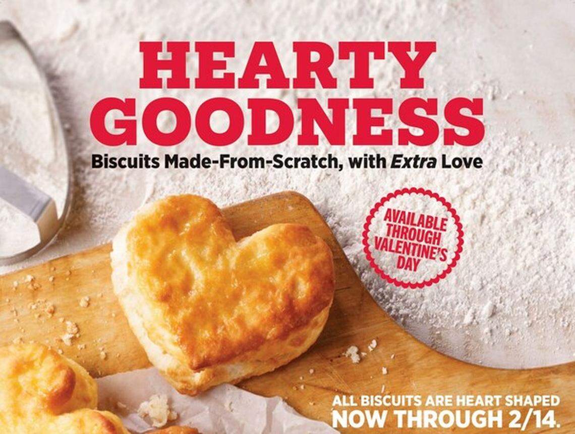 Hardees’s heart-shaped biscuits will return to menus for a limited time starting Feb. 1.