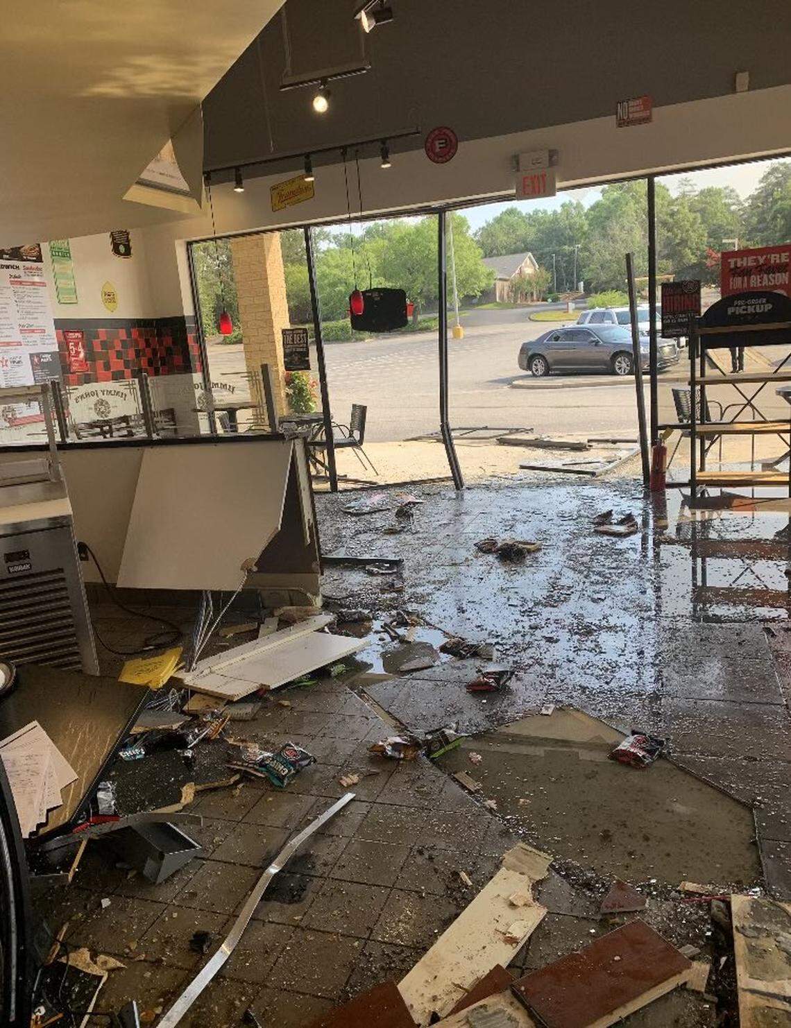 Columbia police are searching for a driver who crashed into a restaurant.
