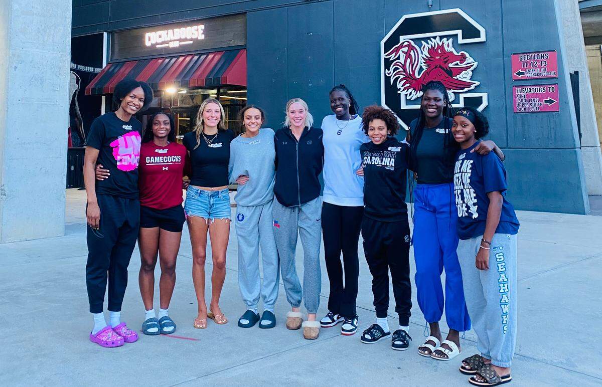 Top WBB recruit McKenna Woliczko with the South Carolina women’s basketball team during her official visit in July 2025.