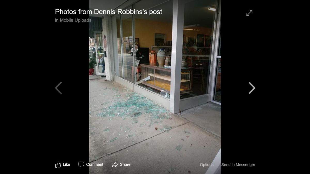 This screenshot shows damage inflicted to an antique store in North Carolina by a deer.