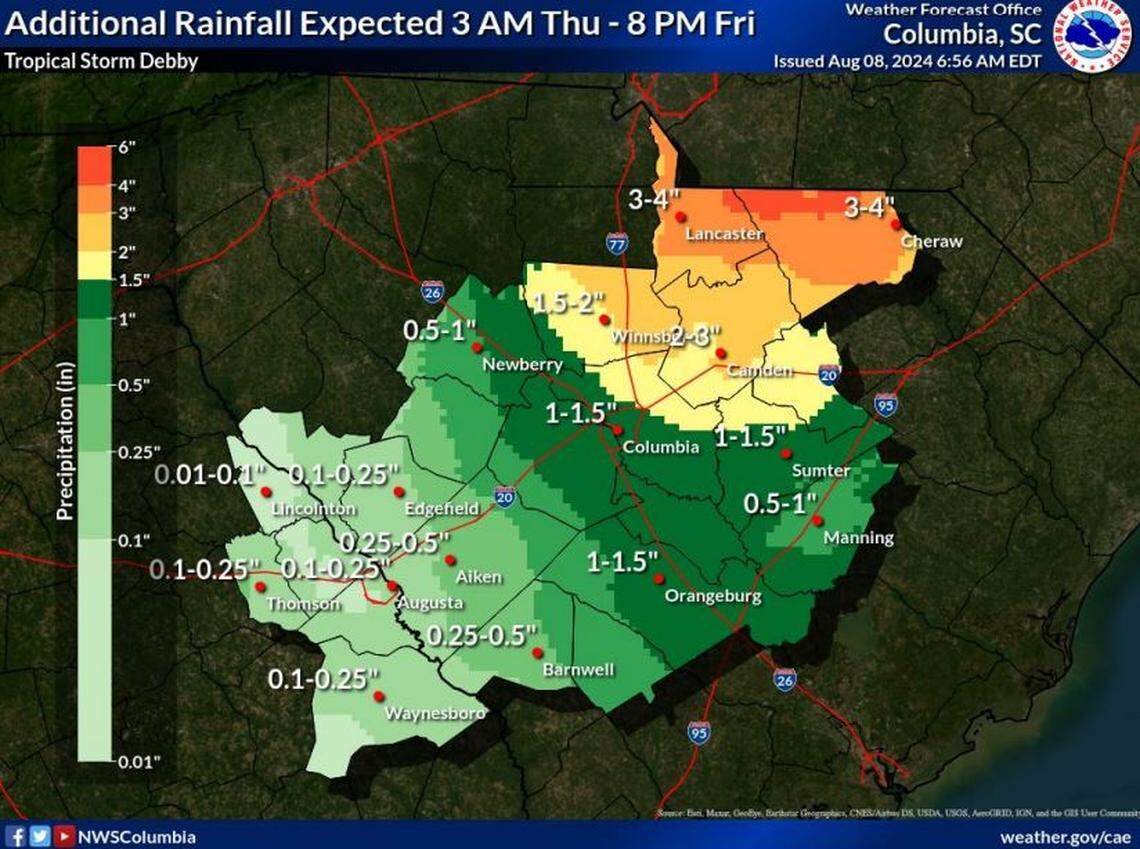 The forecast for Tropical Storm Debby tracks through South Carolina.