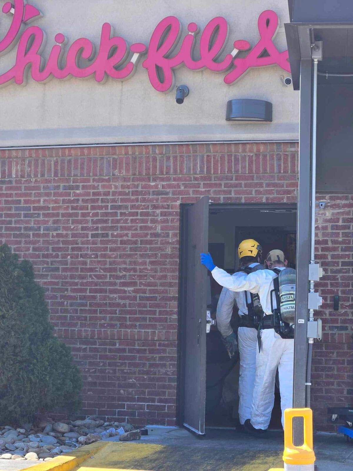 Members of the Columbia Fire Department respond to a Chick-fil-A where the restaurant was evacuated.