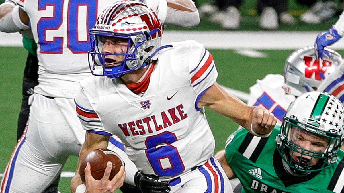 Westlake quarterback Cade Klubnik (6) during last season’s Texas playoffs.