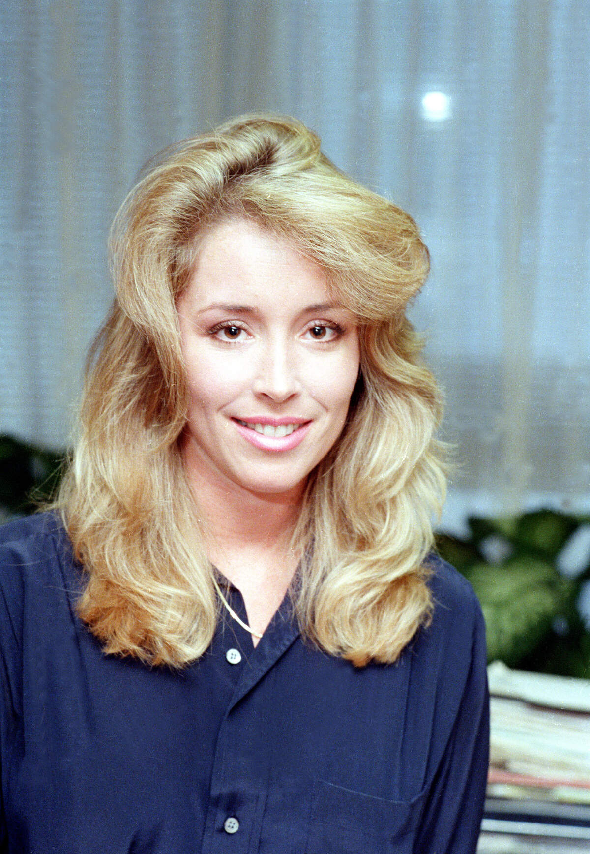 This file photo shows Donna Rice, an actress and model who denied being romantically involved with Democratic presidential hopeful Gary Hart, at a news conference at the office of her attorney in downtown Miami, May 4, 1987.