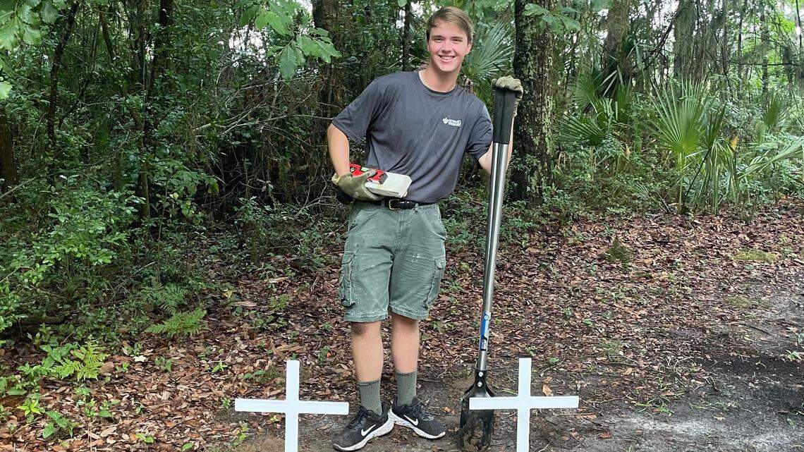 Jack Gatlin marks newly-discovered unmarked graves at the historic Zion Chapel of Ease Cemetery on Hilton Head Island.