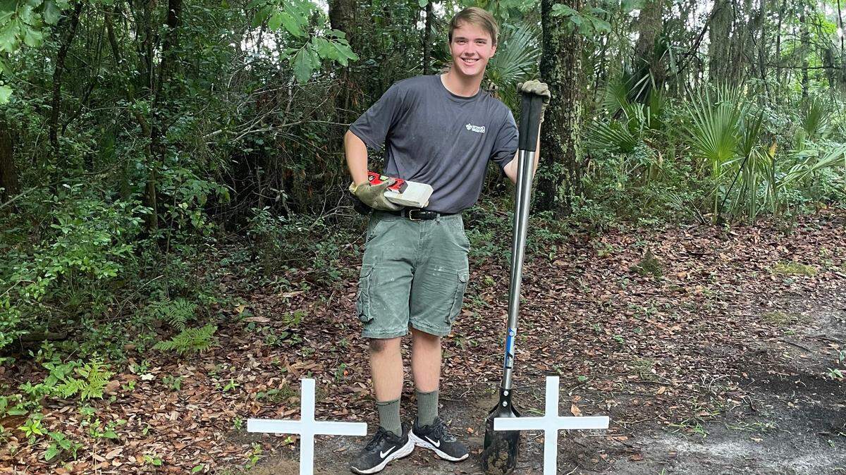 Jack Gatlin marks newly-discovered unmarked graves at the historic Zion Chapel of Ease Cemetery on Hilton Head Island.