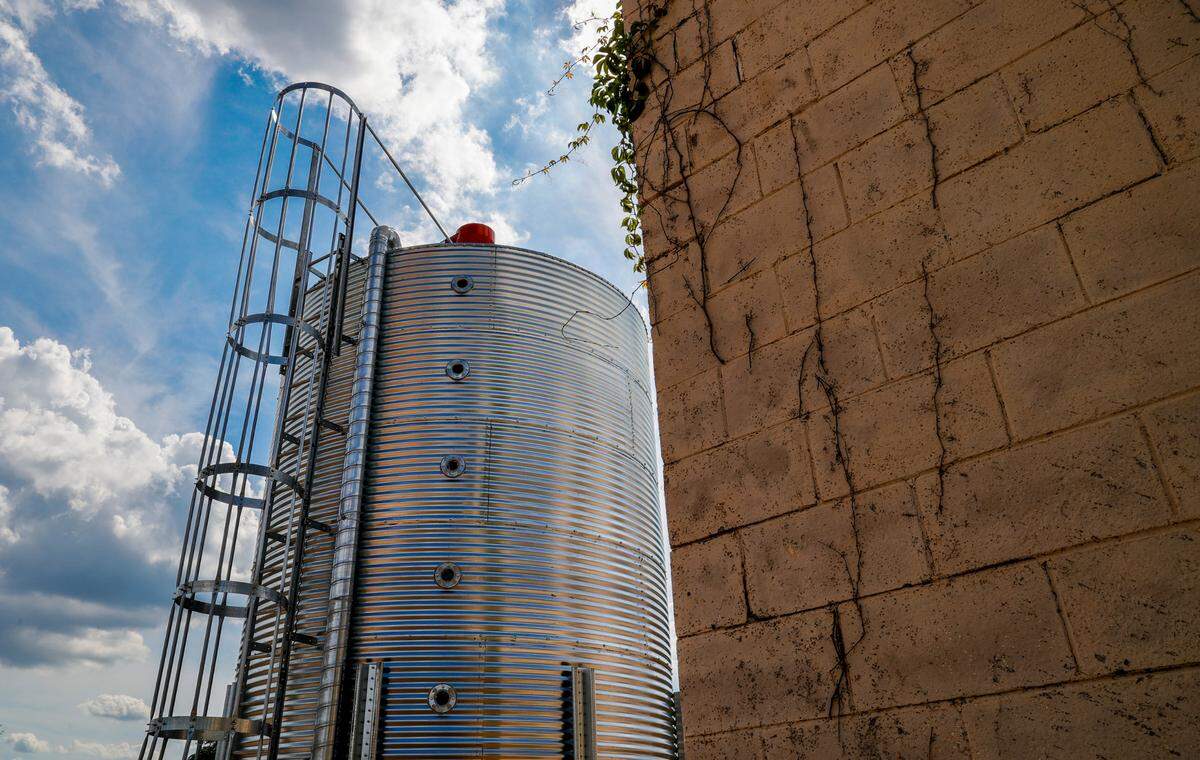 The grain storage silo sits next to the Peak Drift Brewing Company. The massive development is taking shape inside the former textile warehouse on North Main Street once occupied by Stone Manufacturing. In addition to the brewery, packaging line and lab, the 64,849-square-foot building will house a full restaurant with indoor and outdoor seating, a bowling alley and a members-only gym.