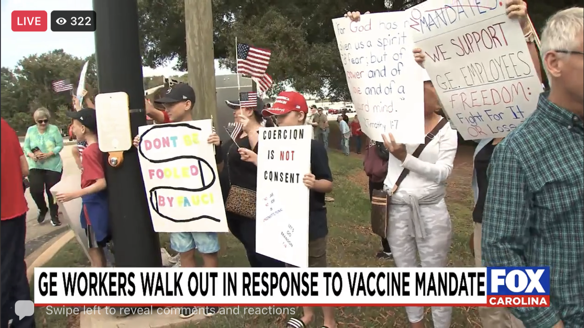 Employees of GE and other community members protest outside company’s Greenville factory.