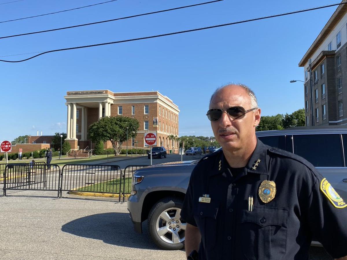 Chief Skip Holbrook discusses the protests that turned violent while standing in front of the Columbia Police Department on Sunday morning.