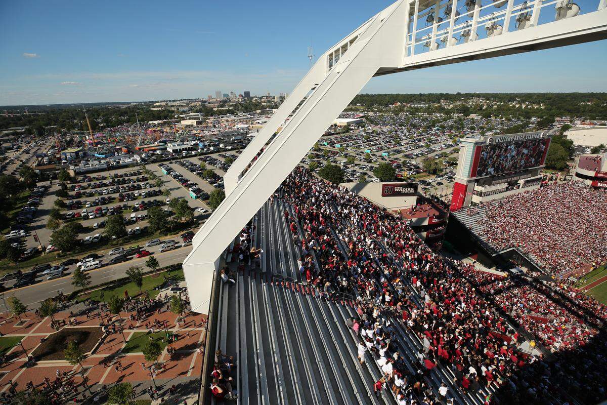 South Carolina fans watch the game against Texas A&M at Williams-Brice Stadium in Columbia, SC, Saturday, October 13, 2018. The SC State Fair was happening across the street.