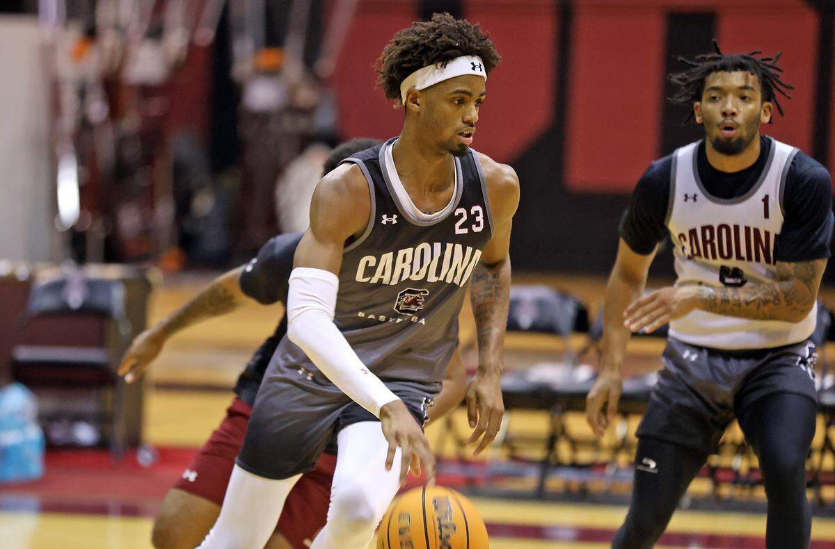 South Carolina’s Cam Scott during a summer men’s basketball practice on Tuesday, July 30, 2024 inside Carolina Coliseum.