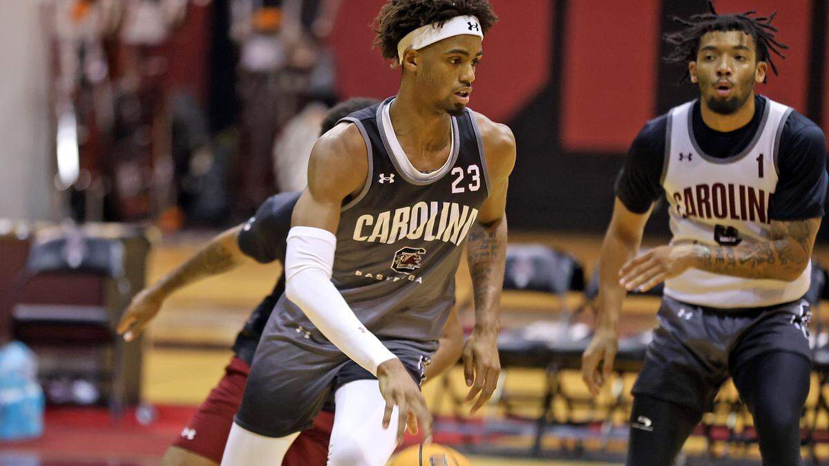 South Carolina’s Cam Scott during a summer men’s basketball practice on Tuesday, July 30, 2024 inside Carolina Coliseum.