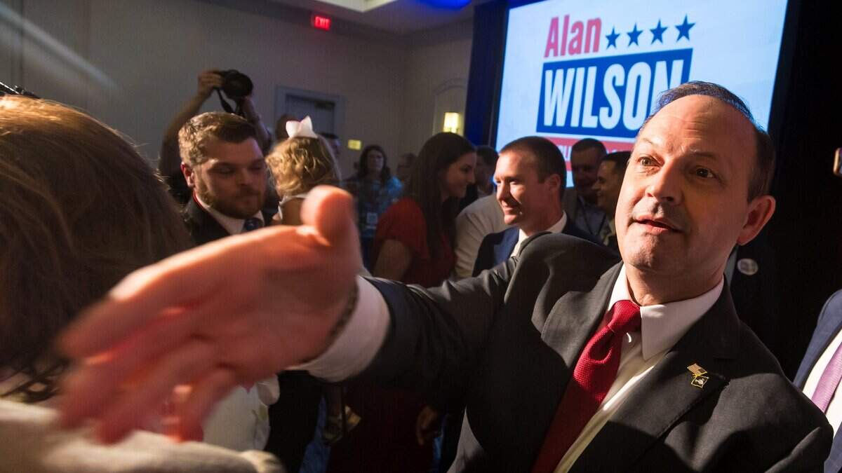 Alan Wilson is seen during a watch party Tuesday at the Marriott in Columbia. Wilson won a run-off for the Republican nomination for South Carolina governor.