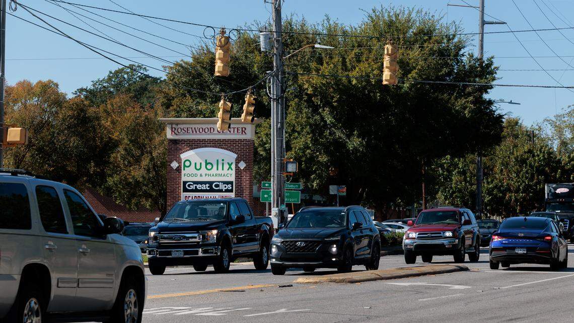 Rosewood drive bisects residential neighborhoods in the Rosewood area.