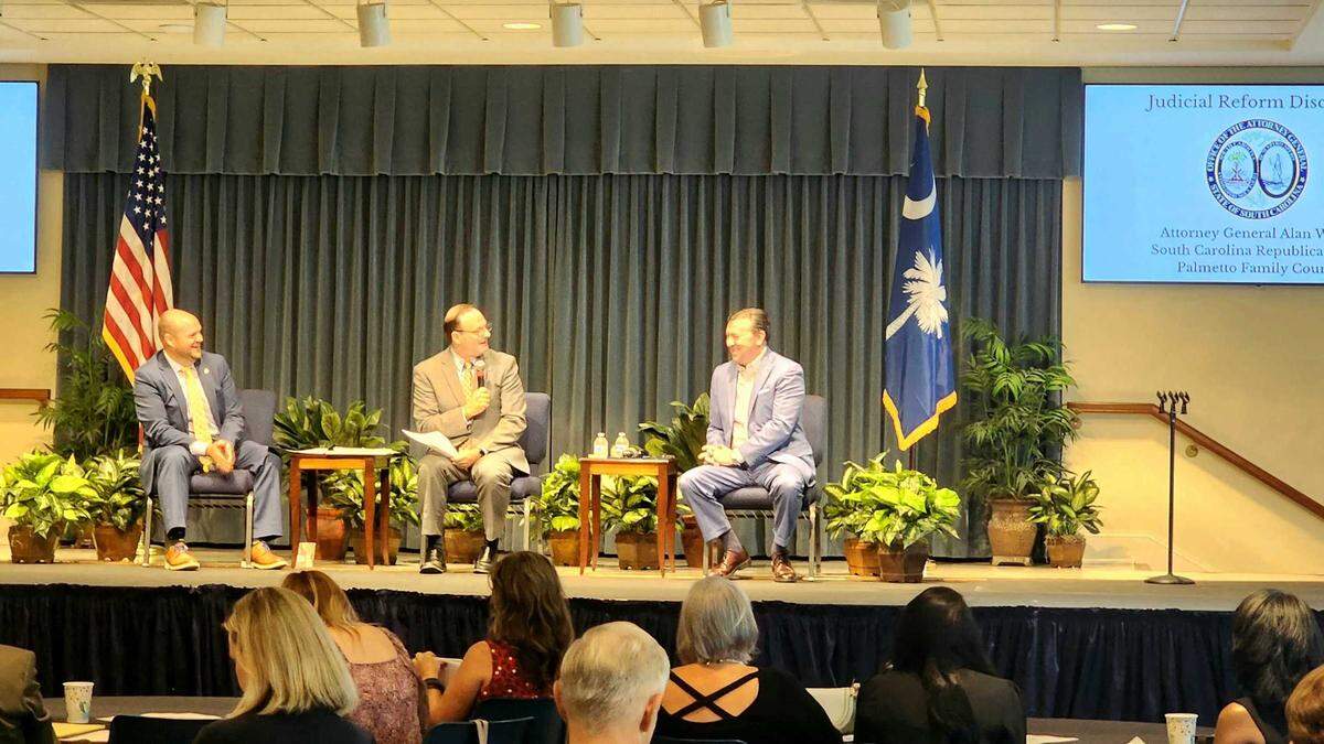 South Carolina Attorney General Alan Wilson discussing the need for judicial reform with GOP state party chair, Drew McKissick, and Palmetto Family executive director, Mitch Prosser on Monday, August 14, 2023.