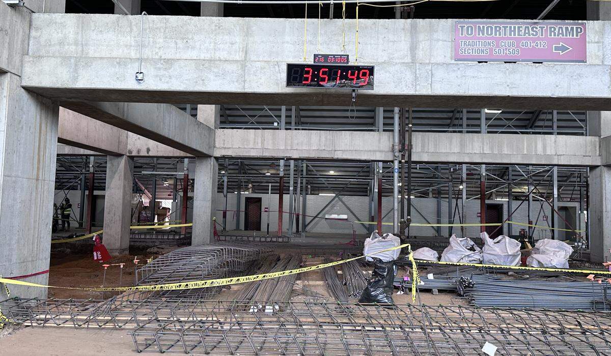 There is a countdown clock on the east side of Williams-Brice Stadium counting down to when work should be done.
