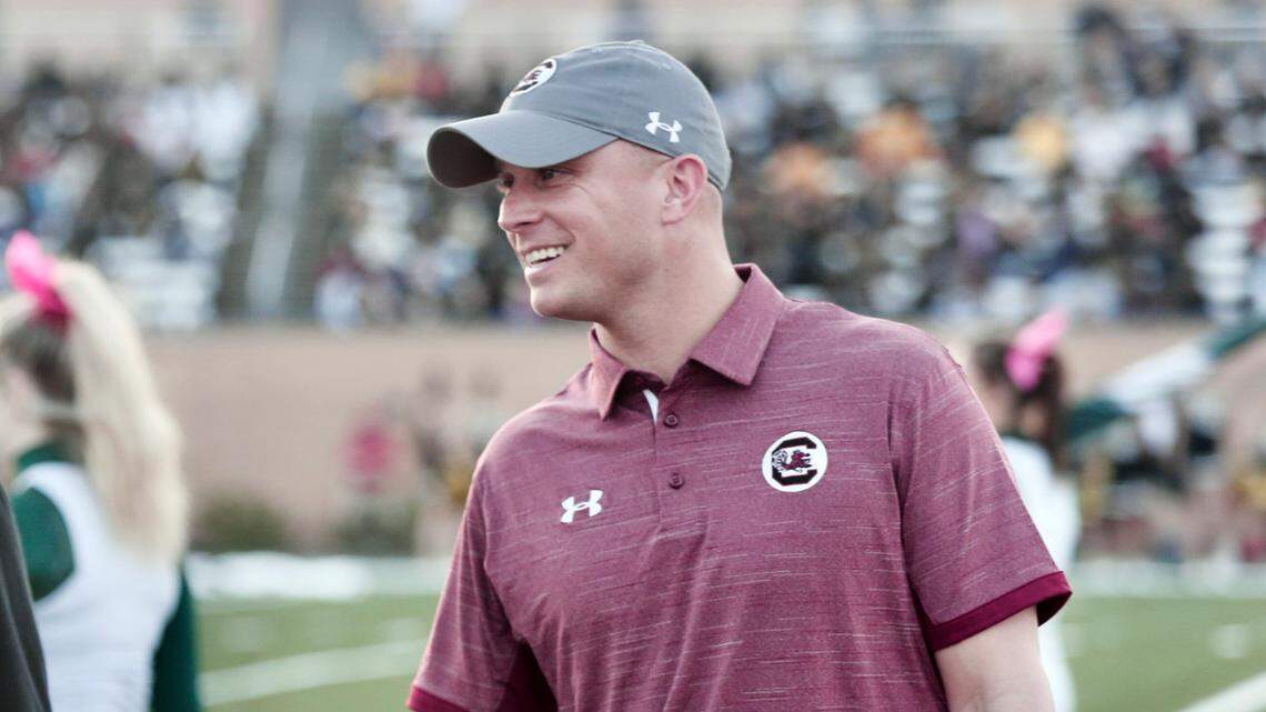 South Carolina receivers coach Justin Stepp before Saturday’s Class 5A state championship game.