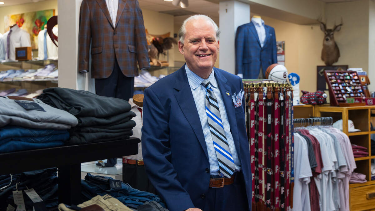 Perry Lancaster poses for a portrait at Brittons of Columbia on Friday, September 12, 2025. He has worked at the store for 50 years.
