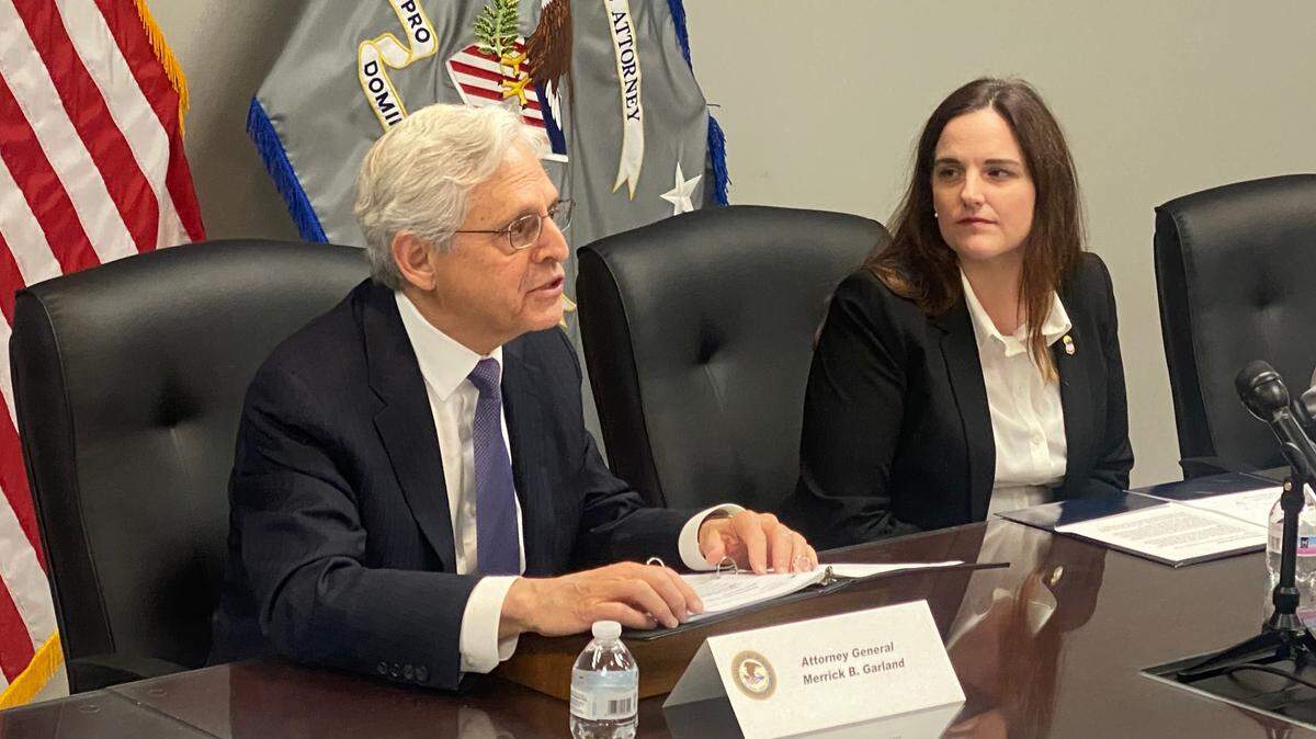 U.S. Attorney General Merrick Garland speaks with federal and local South Carolina law enforcement alongside U.S. Attorney for South Carolina, Adair Boroughs, at a meeting in Columbia on Sept. 25, 2024.