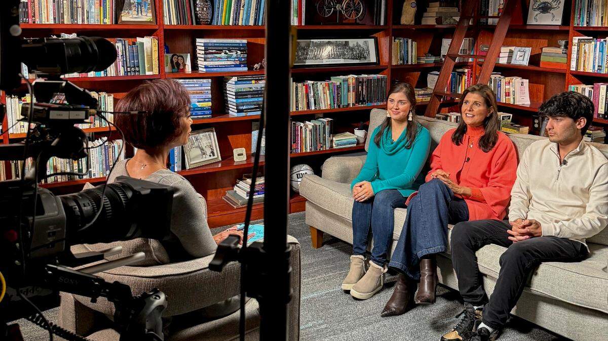 Fox News host Harris Faulkner interview former South Carolina Gov. Nikki Haley and her children, Rena (left) and Nalin.