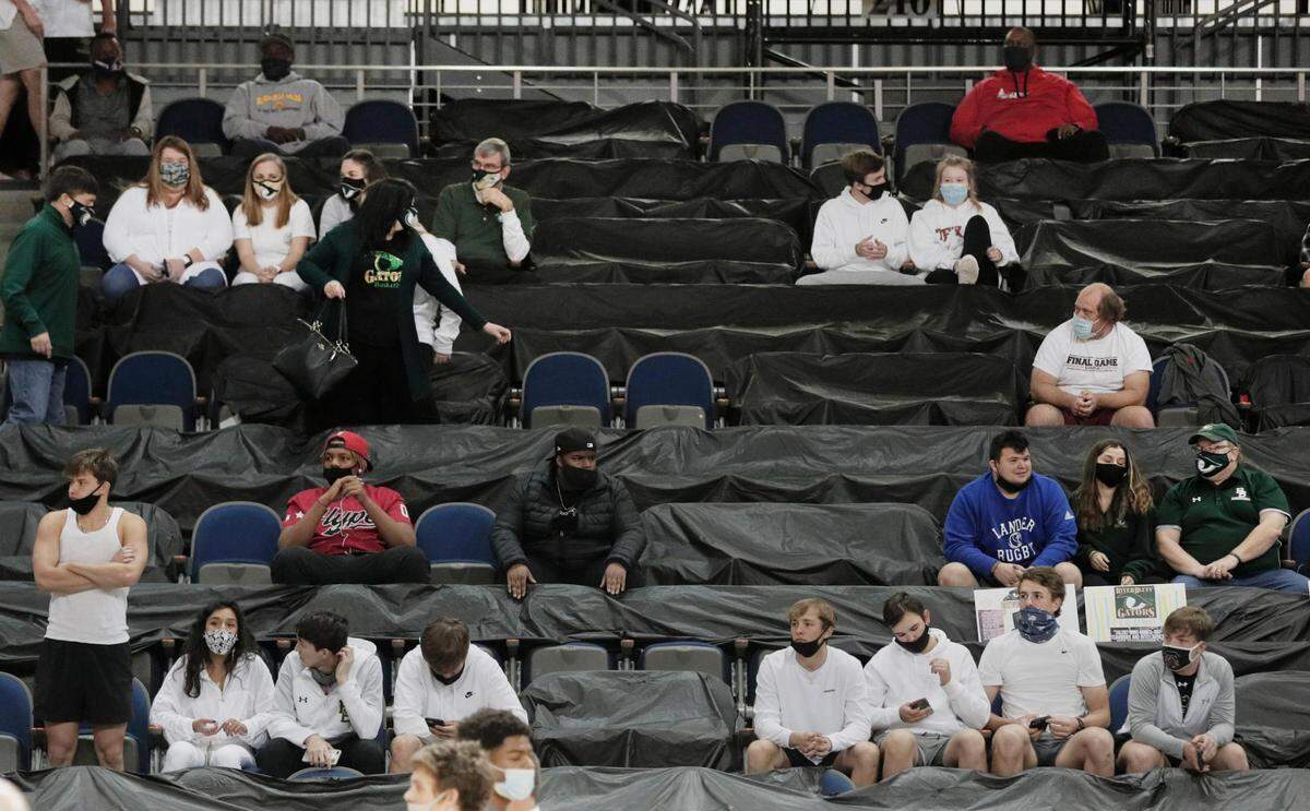 River Bluff fans are spread apart a half hour before River Bluff’s game against Dorman in Aiken, South Carolina on Saturday, March 6, 2021.