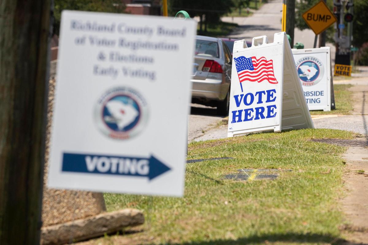 Signs outside the Richland County Administration Building on Wednesday, June 1, 2022. Primary voters have multiple locations across the county to chose from.