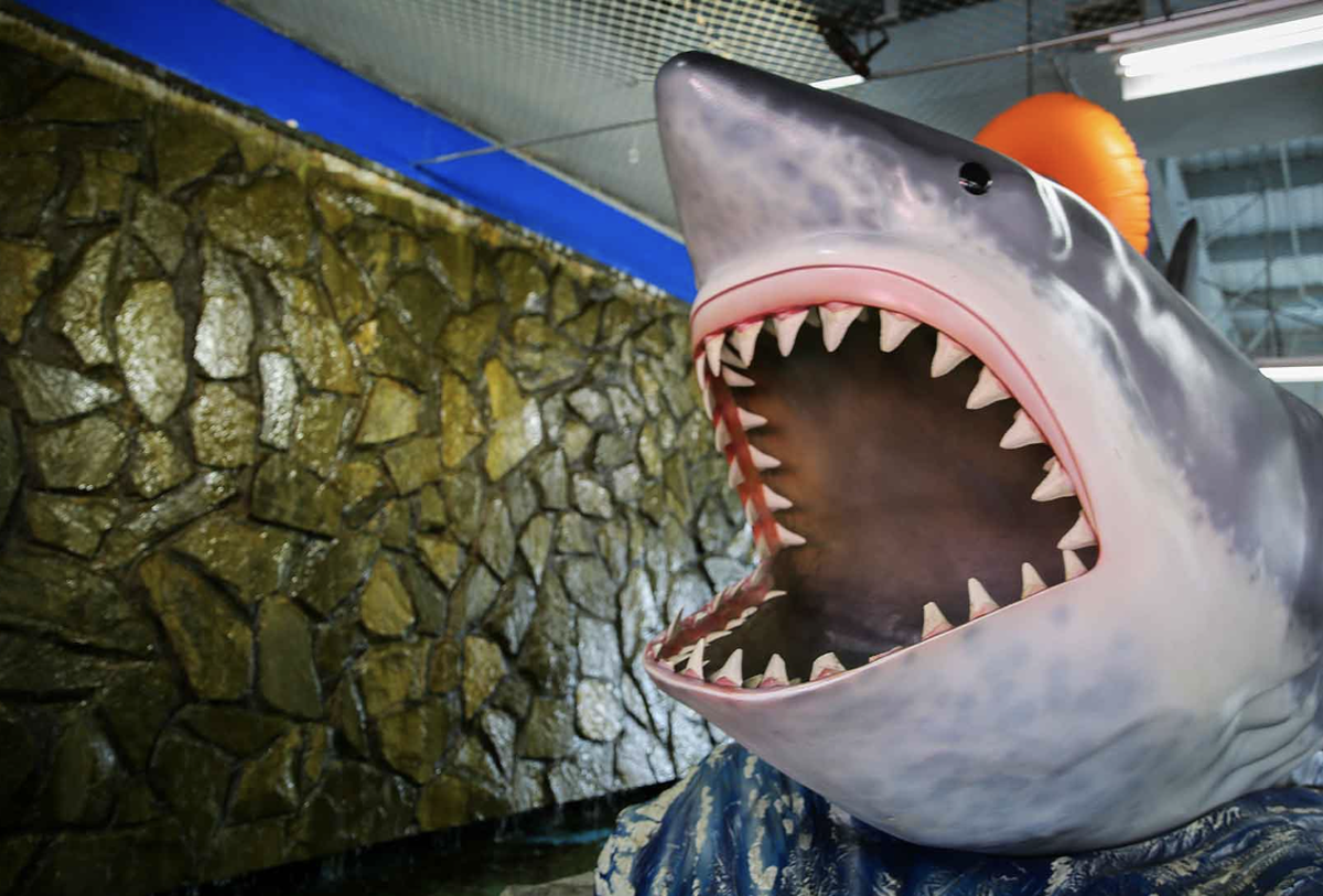 South of Border has an array of attractions including a huge open-mouthed shark (plastic).