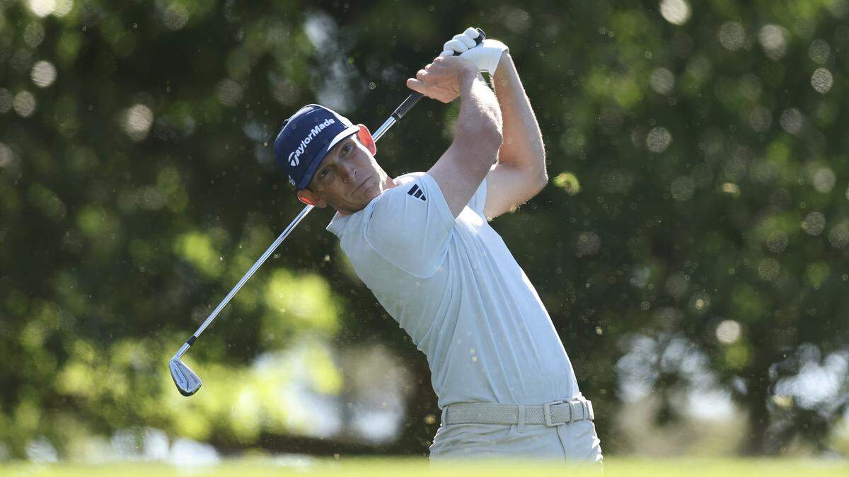 Jacob Bridgeman of the United States plays his shot from the fourth tee Friday during the second round of the 2026 Masters Tournament at Augusta National Golf Club.