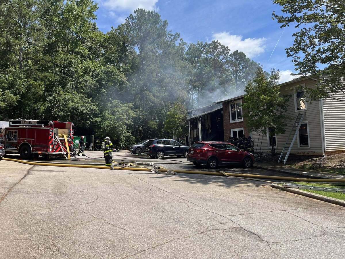 Members of the Irmo Fire District respond to a burning apartment complex.