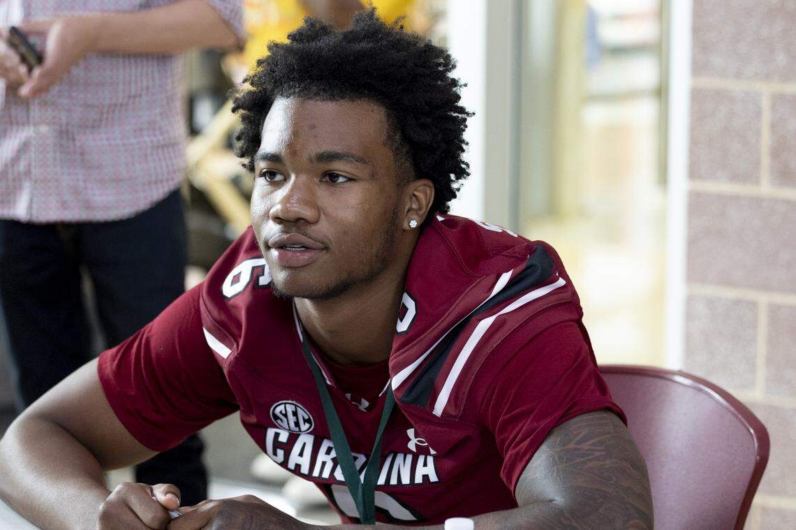 South Carolina football freshman Dylan Stewart (6) appears at the annual Pigskin Poets event held Friday, July 12, 2024 at Drew Wellness Center in Columbia.