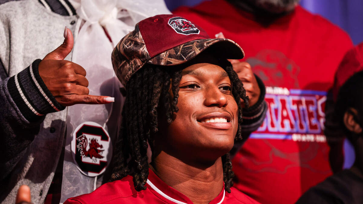 J’Zavien Currence is seen during the National Signing Day ceremony at South Pointe High School in Rock Hill on Wednesday, December 3, 2025.
