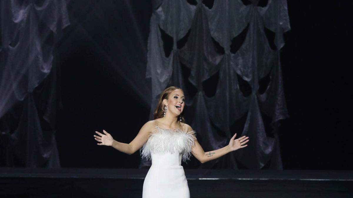Miss Georgetown County, Morgan Elvis, performs a song during the talent portion of the Miss South Carolina Scholarship Pageant at the Township Auditorium.