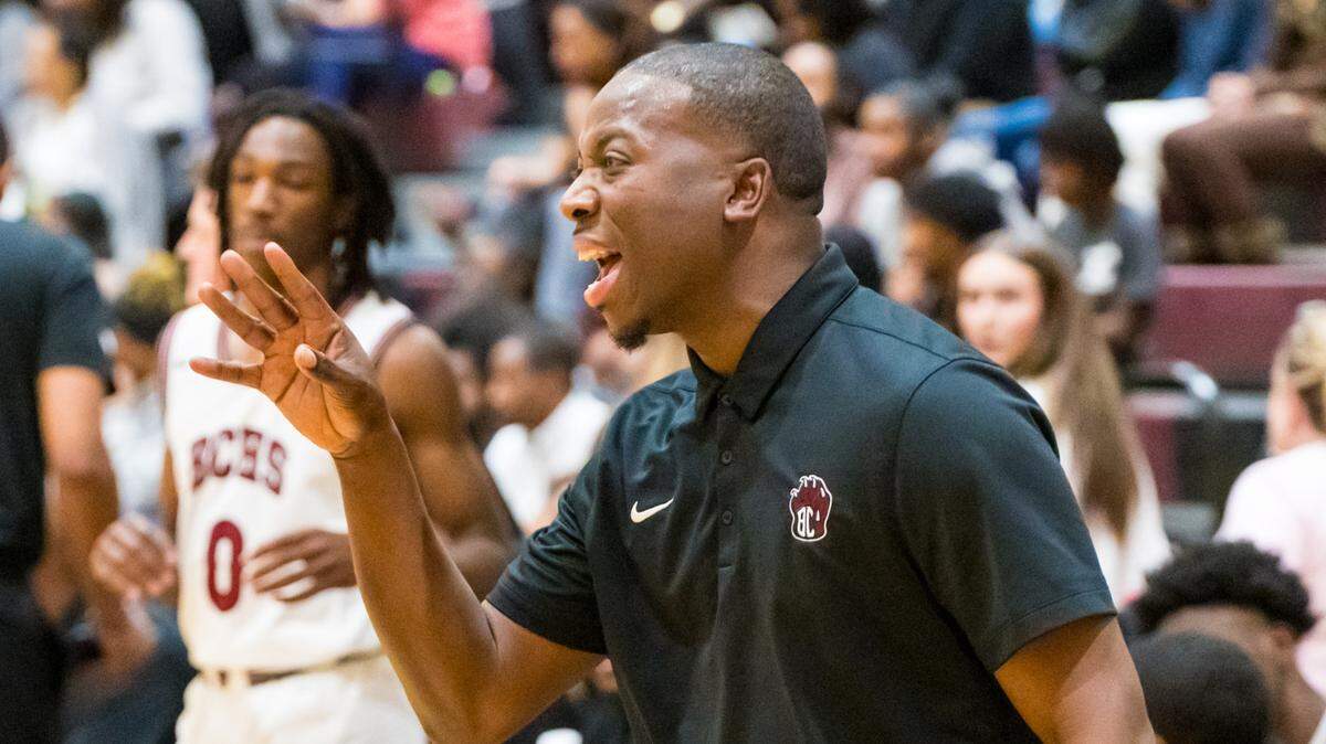 Brookland Cayce Bearcats head coach Robert Wells disputes a call against the Gray Collegiate War Eagles at Brookland Cayce High School, 1/31/25.