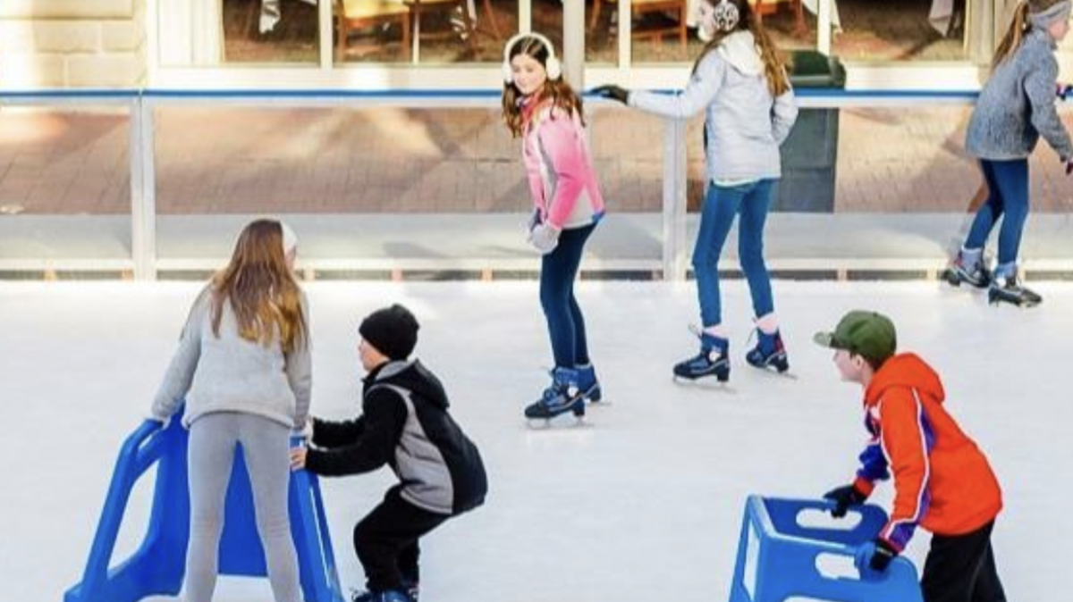 Diners at Nantucket Seafood have a great view of skaters at Ice on Main.